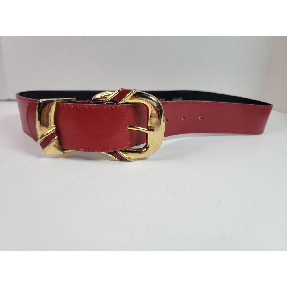 DORA Made in Italy Genuine Leather Red Gold Buckle Womenโs Belt Size S